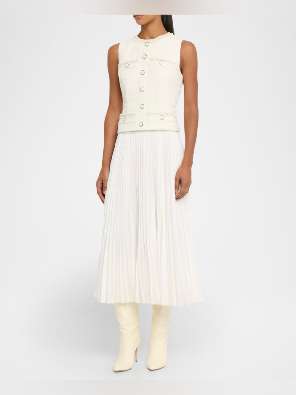Milly Boucle Mixed Media Midi Dress
